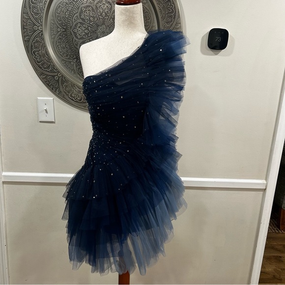 NWT $595 Badgley Mischa pleated tulle mini in navy - Size 2 - Picture 3 of 13